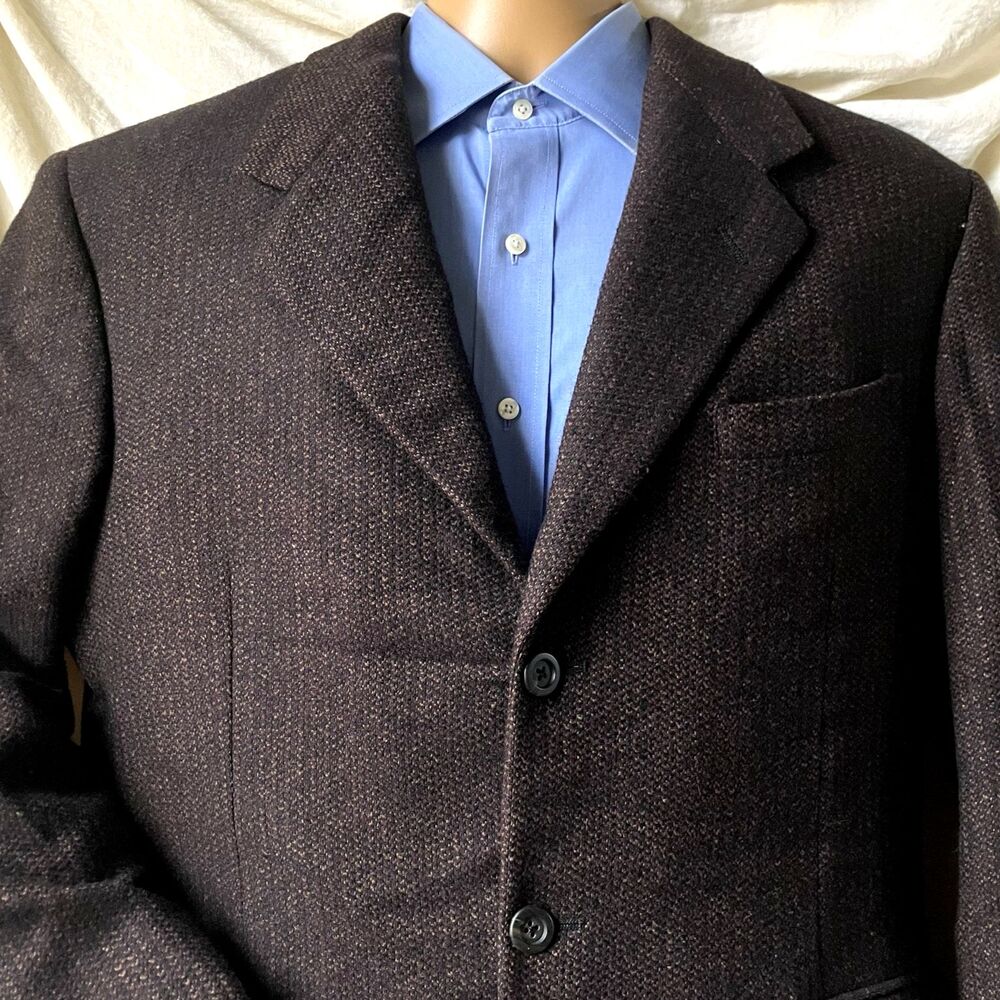 Tom James Vintage Tweed Sport Coat Donegal Wool Executive Col Brown Fleck 40 42